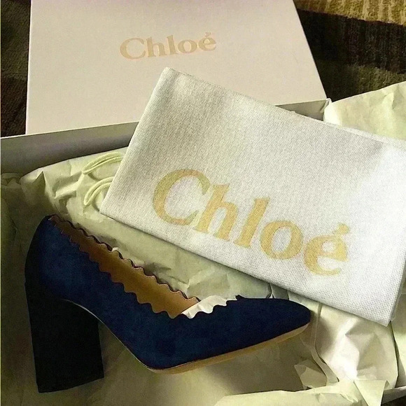 CHLOÉ Lauren scallop-edged high block-heel suede pumps - Picture 6 of 12